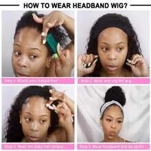 Zealady Headband Wigs Human Hair 180% Density Kinky Straight Human Hair Headband Wigs Yaki Straight Human Hair Wigs Natural Black Color For Women