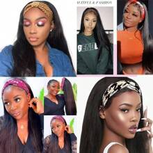 Zealady Headband Wigs Human Hair 180% Density Kinky Straight Human Hair Headband Wigs Yaki Straight Human Hair Wigs Natural Black Color For Women