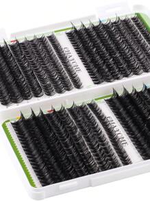 CMAYOME 640 单簇 D 卷发，浓密，浓密，高仿貂毛（10-16 毫米），4 种睫毛厚度混合款式 50D + 60D + 80D + 100D，易于使用，适合家庭 DIY 使用的高浓密睫毛膏套装，可重复使用的自然眼妆 - D - 查看 3