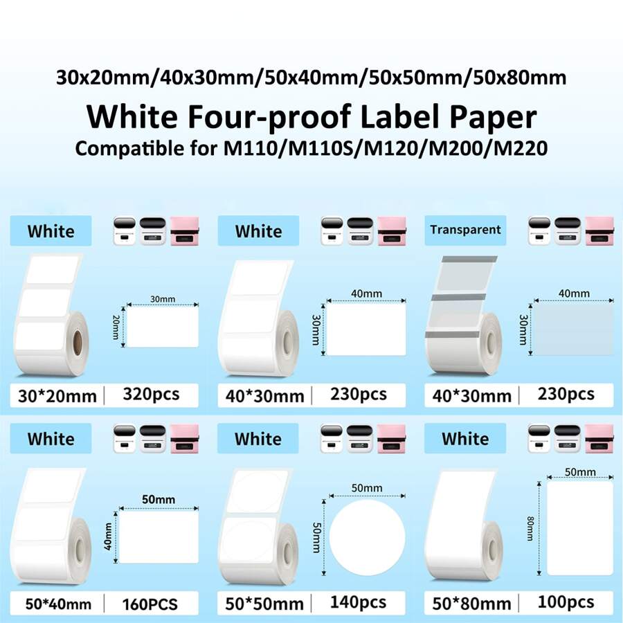 Thermal Sticker Paper Thermal Paper Label Maker Paper Label For Small Business Multi-Purpose For M110 M221 M200 M220 Printer Multisize 30/40/50/80mm Black On White Thermal Label Printer Stickers Pocket Labeling Maker - Multicolor - View 1