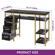 Manicure Table, Nail Desk For Nail Tech, Marbling Texture Manicure Desk With 3 Drawers & Open Shelves For Beauty Salon Spa Black