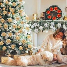 10 件金色一品红人造花带夹子和花茎闪光一品红适用于节日派对、餐桌装饰、餐桌摆饰、人造花、塑料花 - 金色 - 查看 8