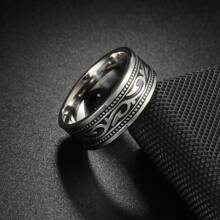 5 Pcs/Set Vintage Stainless Steel Men's Ring Set, Wisteria & Wave Patterns