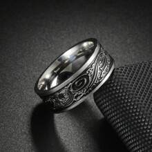 5 Pcs/Set Vintage Stainless Steel Men's Ring Set, Wisteria & Wave Patterns