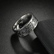5 Pcs/Set Vintage Stainless Steel Men's Ring Set, Wisteria & Wave Patterns