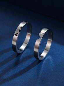 定制不锈钢银戒指，可刻情侣英文名字，可送给朋友、母亲、父亲、圣诞礼物 - 銀色 - 查看 2