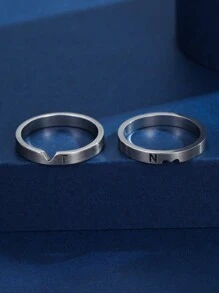 定制不锈钢银戒指，可刻情侣英文名字，可送给朋友、母亲、父亲、圣诞礼物 - 銀色 - 查看 3