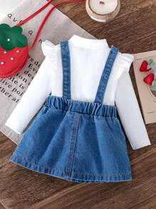 3pcs/Set Baby Girls Fashion Casual Solid Top + Stylish Strawberry Tassel Suspender Skirt + Matching Strawberry Bag - White - View 2