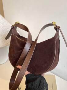 秋冬季女士纯色绒面斜挎包，复古时尚手提包，配有可调节肩带和拉链开合，适合日常外出、约会、通勤、度假、户外、送礼 - 咖啡棕 - 查看 8