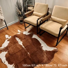 5ft X 6ft Premium Faux Leather Cow Print Area Rug, Durable Large Size Cowhide Carpet, Living Room Decor, Suitable For Bedroom, Living Room, Western Style, Faux Animal Hide Rug, Brown - Brown - View 12