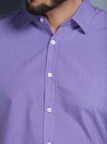 Men's Long Sleeve Striped Dress Shirt, Cotton Polyester Fabric, Non-Greasy, Easy To Iron - 紫丁香色 - 查看 4