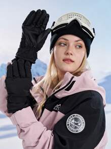 Găng tay cách nhiệt màn hình cảm ứng cho nữ, Găng tay trượt tuyết mùa đông ấm áp có ngón tay, Găng tay cưỡi ngựa màu trơn dày ngoài trời - màu đen - Xem 3