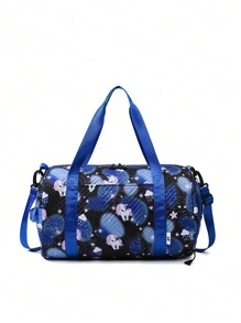 1 件印花大容量手提包学生收纳袋，防水干湿分离运动包 - 黑色 - 查看 2