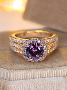 Vanel 1 pieza Anillo elegante y lujoso con piedra de circonita púrpura y garra rayada, joyería de regalo de boda/dama de honor brillante