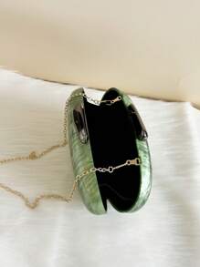 新款欧美金属链单肩包/斜挎包，女士时尚亚克力手拿包，优雅适合礼服/派对，迷你化妆包，时尚纯色新娘手提包 - 軍綠色 - 查看 8