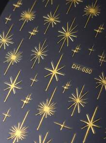 闪亮星星美甲贴纸金色银色黑白星光滑块 Y2K 金属镀铬自粘贴花 DIY 美甲装饰 - 彩色 - 查看 9