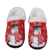 Dép giữ nhiệt họa tiết người tuyết bán chạy năm 2024, mềm mại và thoải mái, dép bông chống trượt trong nhà hoạt hình dành cho cả nam và nữ cho mùa thu/đông, dép đi trong nhà cho cặp đôi nam/nữ - Đỏ - Xem 2