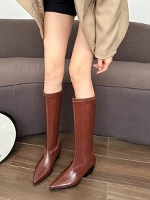French Design Chunky Heel Over-The-Knee Boots For Women, Pointed Toe High Heel Fashion Boots, New Arrival Autumn/Winter 2024