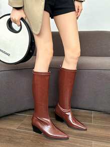 French Design Chunky Heel Over-The-Knee Boots For Women, Pointed Toe High Heel Fashion Boots, New Arrival Autumn/Winter 2024