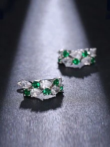 1 Cặp Hoa tai thời trang thanh lịch và độc đáo, đính đá Cubic Zirconia sang trọng, Hoa tai vòng nhẹ đa năng dành cho phụ nữ, Thích hợp để đeo hàng ngày - ET-658 - Xem 2