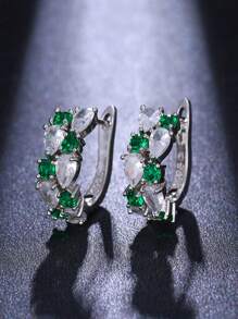 1 Cặp Hoa tai thời trang thanh lịch và độc đáo, đính đá Cubic Zirconia sang trọng, Hoa tai vòng nhẹ đa năng dành cho phụ nữ, Thích hợp để đeo hàng ngày - ET-658 - Xem 1