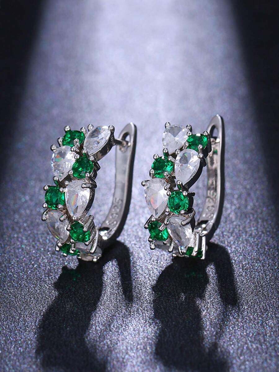 1 Cặp Hoa tai thời trang thanh lịch và độc đáo, đính đá Cubic Zirconia sang trọng, Hoa tai vòng nhẹ đa năng dành cho phụ nữ, Thích hợp để đeo hàng ngày - ET-658 - Xem 1