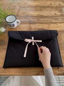 刺绣定制芭蕾风格粉色蝴蝶结夹笔记本和平板电脑包 1 英寸 iPad 内袋平板电脑保护套。黑粉蝴蝶结扁平收纳袋，女士甜美旅行化妆品收纳袋 - 彩色 - 查看 10