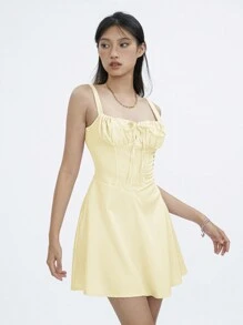 Women's Summer Corset Mini Dress Lace Up Backless A-Line Flowy Sundress Going Out  Fashion Party Dresses Graduation Dresses For Women - Màu vàng - Xem 9