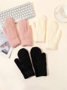 1 双女孩黑白蓬松加厚手套，水貂毛绒，适合户外滑雪，秋冬季 - 彩色 - 查看 1