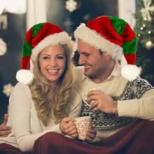 Mũ Giáng sinh sọc đỏ và xanh lá cây lót nhiệt mềm mại - Hoàn hảo cho các bữa tiệc ngày lễ, quà tặng và đồ trang trí, Mũ sọc đỏ, xanh lá cây và trắng lễ hội với viền lông mềm mại, có thể giặt bằng máy - Nhiều màu - Xem 2