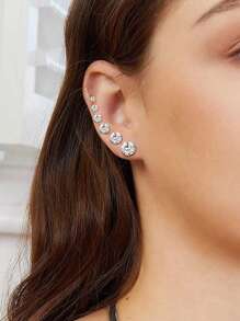 Conjunto de 6 pares de brincos de tarraxa de aço inoxidável com zircônia de 3 a 8 mm, versáteis e modernos, com parte traseira plana, adequados para mulheres e homens, estilo minimalista e elegante, presente delicado