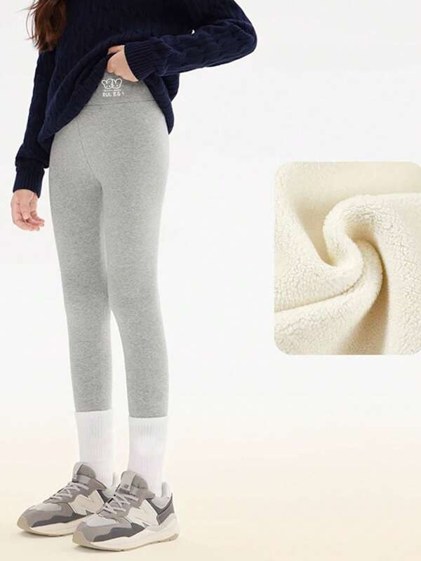 Young Girl Winter Thick Fleece Leggings, Young Girl Outer Wear Slim Fit Thermal Pants