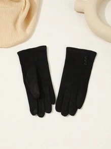 1 双纯色优雅休闲女士涤纶串珠手套，适合成熟派对、晚间约会、运动、秋冬季休闲外出 - 黑色 - 查看 2