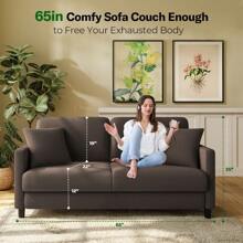 Teddy Velvet Sofa Modern Couch Love Seat Settee Room Apartment Office Couch - 65寸棕色 - 查看 2