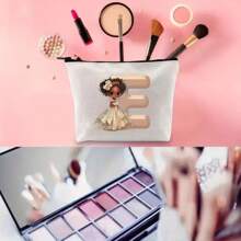 充满活力的图形化妆包 - 便携、简单、宽敞的拉链化妆包，配有多功能盥洗包和洗漱包，适合女孩和女士 - 非常适合旅行、日常使用和整理化妆品收纳袋化妆收纳包迷你袋旅行小化妆盒配件化妆架刷包化妆容器化妆包旅行必需品女士配饰旅行用品 - 白色 - 查看 3