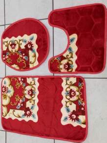 Floral Print Bathroom Set, Non-Slip Home Decor Promotion - 紅色 - 查看 4