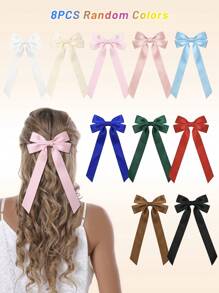 8PCS/Pack Silky Satin Hair Bows Hair Ribbon Clips For Girls Ponytail Holder Hair Accessories Alligator Clips Hair Bow For Girls Toddlers Teens Kids - Multicolor - View 4