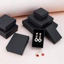6pcs Matte Black Jewelry Box, Kraft Paper Box For Earrings, Necklace, Ring, Jewelry Gift Storage Valentine's Day - Black - View 5