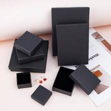 6pcs Matte Black Jewelry Box, Kraft Paper Box For Earrings, Necklace, Ring, Jewelry Gift Storage Valentine's Day - Black - View 4