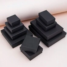 6pcs Matte Black Jewelry Box, Kraft Paper Box For Earrings, Necklace, Ring, Jewelry Gift Storage Valentine's Day - Black - View 3