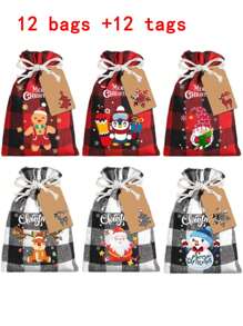 6/12 件圣诞粗麻布礼品袋、圣诞水牛格子束口袋、圣诞黄麻亚麻粗麻布束口袋，适用于圣诞礼物、圣诞装饰品、圣诞派对礼物、圣诞礼物、秘密圣诞老人；圣诞节、圣诞包装纸、圣诞装饰品；圣诞糖果盒、礼品包装、圣诞礼物；情人节礼物、圣诞前夜礼盒、圣诞礼物 - 彩色 - 查看 8