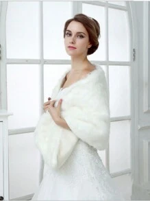 1 件优雅白色保暖披肩，适合女士，适合新娘、派对、舞会 - 婚礼新娘斗篷夹克配饰 - A - 查看 5