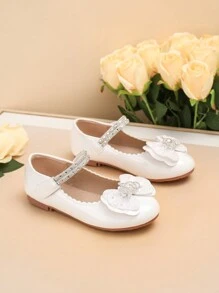 1 Đôi giày đế bằng chống trượt hình vương miện bướm dễ thương cho trẻ em, phù hợp cho mọi mùa - trắng - Xem 4