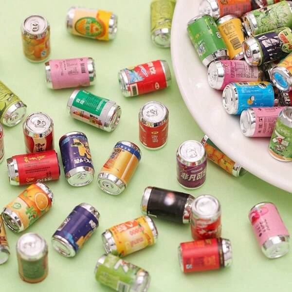 10/20/30pcs 3D Simulation Drink Can Bottle DIY Accessories Miniature Fake Food Handicraft Decor Charms, Random Style Assorted Resin Soda Can Bottle Craft Supplies