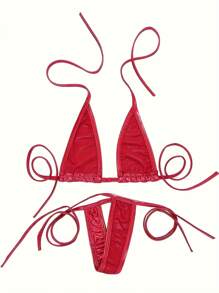 Women's Sexy Backless Lingerie Set V-Neck Triangle Back Tie Top Low Rise Thong Pants Vintage Red Underwear  Fashion Charm Design, Intimates Bra & Panty, Women's Sexy Clothing - Đỏ - Xem 2