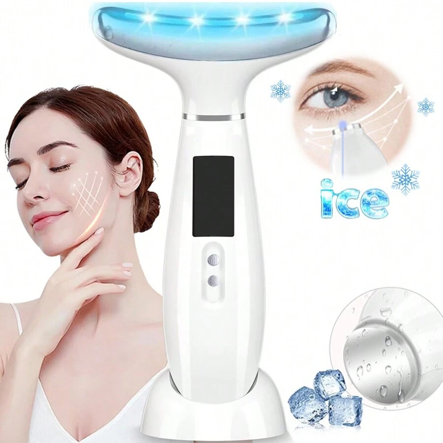 1 件面部和颈部按摩器，6 种模式（加热、振动、冷却），适合作为礼物，适合家庭和旅行使用 - 彩色 - 查看 1