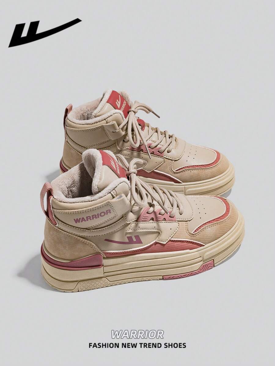 1 双 Warrior 女士厚底高帮系带靴，保暖内衬，时尚冬季户外休闲运动鞋 - 紅棕 - 查看 1