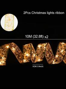 1pc/2pcs 5m/10m Christmas Ribbon LED String Light, Gold Ribbon Christmas Tree Decor, Christmas Decor, Christmas Tree Pendant Gift, Outdoor Indoor Staircase Fireplace Decoration Ribbon Light Strip, Merry Christmas Decoration For Home, Christmas Ornaments