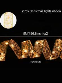 1pc/2pcs 5m/10m Christmas Ribbon LED String Light, Gold Ribbon Christmas Tree Decor, Christmas Decor, Christmas Tree Pendant Gift, Outdoor Indoor Staircase Fireplace Decoration Ribbon Light Strip, Merry Christmas Decoration For Home, Christmas Ornaments