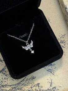 1 chiếc vòng cổ bướm Zirconia cao cấp thiết kế sang trọng thời trang, thích hợp để đeo hàng ngày - Bạc - Xem 7
